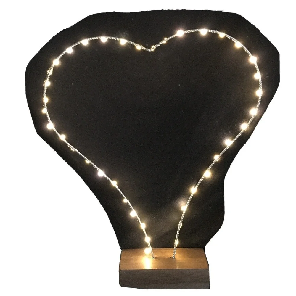 Heart Shaped LED Light Battery Powered 2 AA's Wood Base Night Light Valentines